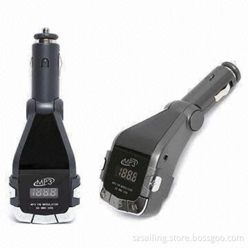 Car FM Transmitters with LCD Display, Supports SD, MMC Cards, USB Port and MP3 Player